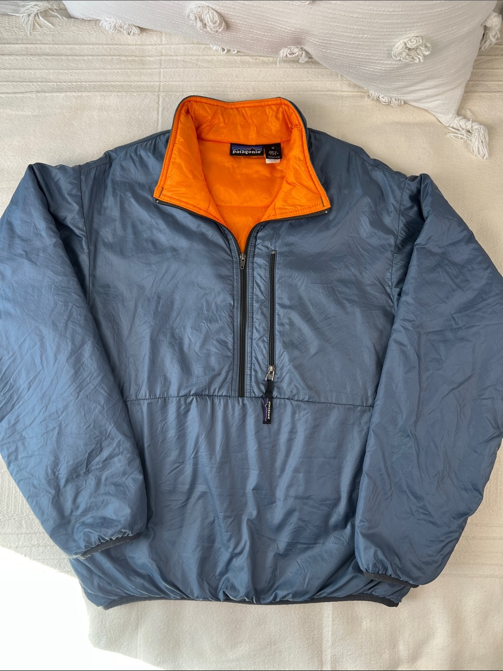 Vintage Patagonia Men’s Puffer Jacket — Gray Shell with Orange Lining, USA